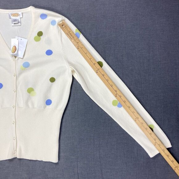 Talbots Polka Dot Cardigan Sweater S Ivory Knit Button Down Elegant Casual NWT - Picture 13 of 16